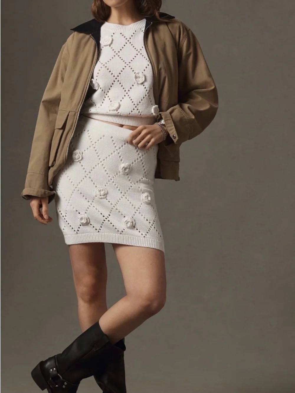 Anthropologie Maeve 3D Floral Knit Mini Skirt